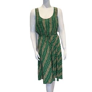 Twelfth Street by Cynthia Vincent Green Cream Silk Racerback Flared Dress S